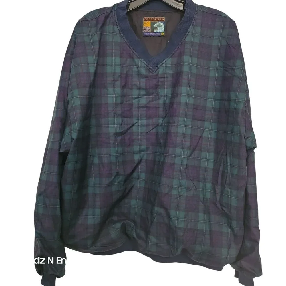 VTG Forresters Mens Plaid Pullover Sweater XL Green Blue Polyester Outerwear Mad